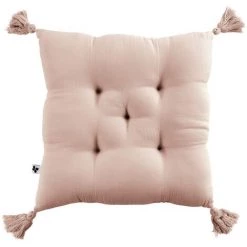 L'EFFET PAPILLON Assise Matelassée 5 Points Avec Pompons Gaze De Coton 40 X 40 Cm Guimauve Rose - Rose