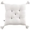 L'EFFET PAPILLON Assise Matelassée 5 Points Avec Pompons Gaze De Coton 40 X 40 Cm Chantilly Blanc - Blanc