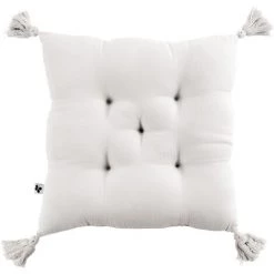 L'EFFET PAPILLON Assise Matelassée 5 Points Avec Pompons Gaze De Coton 40 X 40 Cm Chantilly Blanc - Blanc