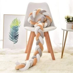 BARES 2M Tour De Lit Tresse Serpent Coussin Tour De Canapé Souple Tressé Pare-Choc Pour Protection Les Nouveau-Nés Lit (Blanc + Gris + Kaki)