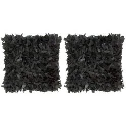 ASUPERMALL Coussins Shaggy 2 Pcs Noir 45x45 Cm Cuir Et Coton