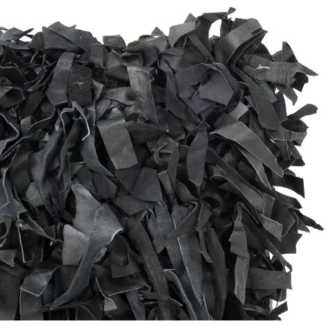 ASUPERMALL Coussins Shaggy 2 Pcs Noir 45x45 Cm Cuir Et Coton 2 ASUPERMALL Coussins Shaggy 2 Pcs Noir 45x45 Cm Cuir Et Coton – Image 2