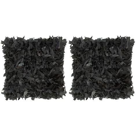 ASUPERMALL Coussins Shaggy 2 Pcs Noir 45x45 Cm Cuir Et Coton 4 ASUPERMALL Coussins Shaggy 2 Pcs Noir 45x45 Cm Cuir Et Coton – Image 4