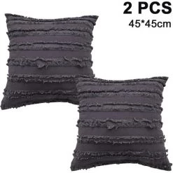 LONGZIMING Lot De 2 Housse De Coussin Décorative Avec Pompon à Franges Taie D'oreiller Super Doux Taies D'oreiller Gland Décor Housse De Coussin Pour Canapé Canapé Chambre Salon