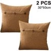LONGZIMING Lot De 2 Housses De Coussin Décoratif En Lin Housse De Coussin Triple Bouton Taie D'oreiller Vintage Ferme Pour Canapé-lit