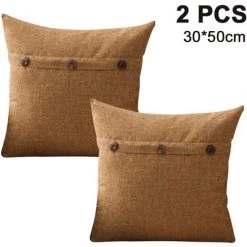 LONGZIMING Lot De 2 Housses De Coussin Décoratif En Lin Housse De Coussin Triple Bouton Taie D'oreiller Vintage Ferme Pour Canapé-lit