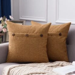 LONGZIMING Lot De 2 Housses De Coussin Décoratif En Lin Housse De Coussin Triple Bouton Taie D'oreiller Vintage Ferme Pour Canapé-lit -France Coussin et housse de coussin Soldes Boutique 27992523 3