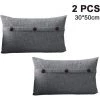 LONGZIMING Lot De 2 Housses De Coussin Décoratif En Lin Housse De Coussin Triple Bouton Taie D'oreiller Vintage Ferme Pour Canapé-lit