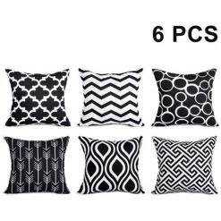 LONGZIMING Housse De Coussin En Microfibre Lot De 6, Motif Géométrique De Flèche Noire Et Blanche Pour Canapé De Salon Taie D'oreiller Décorative Carrée, 45 * 45 Cm