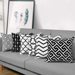 LONGZIMING Housse De Coussin En Microfibre Lot De 6, Motif Géométrique De Flèche Noire Et Blanche Pour Canapé De Salon Taie D'oreiller Décorative Carrée, 45 * 45 Cm -France Coussin et housse de coussin Soldes Boutique 27992618 3