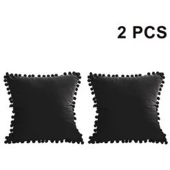 LONGZIMING Housse De Coussin Avec Pompons Soft Particles Housse De Coussin Solide En Velours 45X 45cm Pour Voiture De Chambre à Coucher, Lot De 2