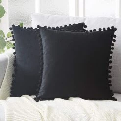 LONGZIMING Housse De Coussin Avec Pompons Soft Particles Housse De Coussin Solide En Velours 45X 45cm Pour Voiture De Chambre à Coucher, Lot De 2 -France Coussin et housse de coussin Soldes Boutique 27992640 4