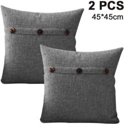 ABCRITAL Lot De 2 Housses De Coussin Décoratif En Lin Housse De Coussin Triple Bouton Taie D'Oreiller Ferme Vintage Pour Canapé-Lit ------- Gris