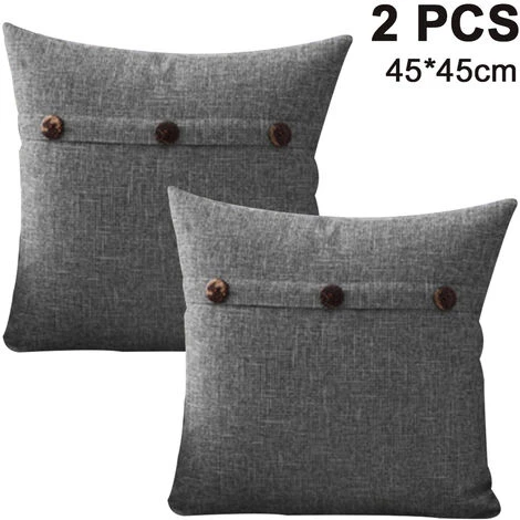 ABCRITAL Lot De 2 Housses De Coussin Décoratif En Lin Housse De Coussin Triple Bouton Taie D'Oreiller Ferme Vintage Pour Canapé-Lit ------- Gris 1 ABCRITAL Lot De 2 Housses De Coussin Décoratif En Lin Housse De Coussin Triple Bouton Taie D'Oreiller Ferme Vintage Pour Canapé-Lit ------- Gris