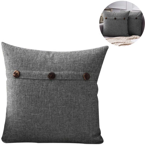 ABCRITAL Lot De 2 Housses De Coussin Décoratif En Lin Housse De Coussin Triple Bouton Taie D'Oreiller Ferme Vintage Pour Canapé-Lit ------- Gris 2 ABCRITAL Lot De 2 Housses De Coussin Décoratif En Lin Housse De Coussin Triple Bouton Taie D'Oreiller Ferme Vintage Pour Canapé-Lit ------- Gris – Image 2