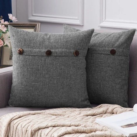 ABCRITAL Lot De 2 Housses De Coussin Décoratif En Lin Housse De Coussin Triple Bouton Taie D'Oreiller Ferme Vintage Pour Canapé-Lit ------- Gris 3 ABCRITAL Lot De 2 Housses De Coussin Décoratif En Lin Housse De Coussin Triple Bouton Taie D'Oreiller Ferme Vintage Pour Canapé-Lit ------- Gris – Image 3