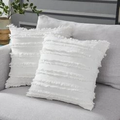 BRIDAY Lot De 2 Housse De Coussin BohCoton Lin Rayé MotifJacquard Taie D'oreiller Jet Housse De Coussi Décoratif Pour Chaise Voiture Canapé Et Lit Salon (Blanc, 45cmx45cm)