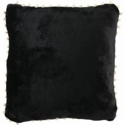 THE HOME DECO FACTORY Coussin Douceur Pompons - L. 40 X L. 40 Cm - 40 X 40 - Noir