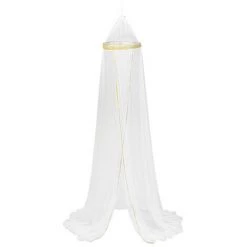 Atmosphera - Ciel De Lit Blanc Avec Bordure Dorée D 40 X H 230 Cm - Blanc / Doré