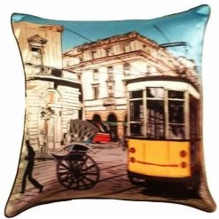 The Indian Promenade Coussin En Poly-douppioni/soie I Motif Tramway 41 X 41 Cm