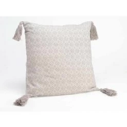 AMADEUS Coussin Coton Motif Rosace Fleur Pompons Taupe STYLE