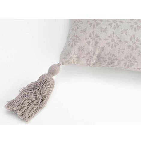 AMADEUS Coussin Coton Motif Rosace Fleur Pompons Taupe STYLE 3 AMADEUS Coussin Coton Motif Rosace Fleur Pompons Taupe STYLE – Image 3