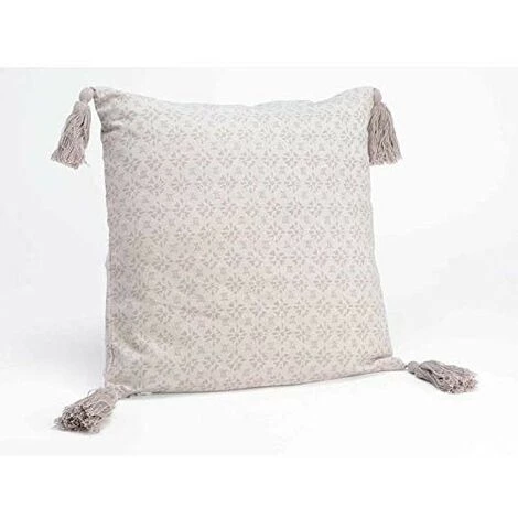 AMADEUS Coussin Coton Motif Rosace Fleur Pompons Taupe STYLE 4 AMADEUS Coussin Coton Motif Rosace Fleur Pompons Taupe STYLE – Image 4