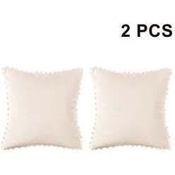 ABCRITAL Housse De Coussin Avec Pompons Soft Particles Housse De Coussin Solide En Velours 45 X 45 Cm Pour Voiture De Chambre À Coucher, Lot De 2---2Pcs Taie D'Oreiller En Dentelle Boule-Blanc