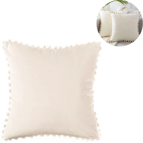 ABCRITAL Housse De Coussin Avec Pompons Soft Particles Housse De Coussin Solide En Velours 45 X 45 Cm Pour Voiture De Chambre À Coucher, Lot De 2---2Pcs Taie D'Oreiller En Dentelle Boule-Blanc 2 ABCRITAL Housse De Coussin Avec Pompons Soft Particles Housse De Coussin Solide En Velours 45 X 45 Cm Pour Voiture De Chambre À Coucher, Lot De 2---2Pcs Taie D'Oreiller En Dentelle Boule-Blanc – Image 2