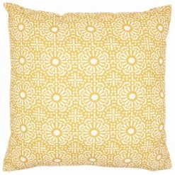 RIDEAUDISCOUNT Housse De Coussin 45 X 45 Cm Déhoussable Imprimé Motif Carreaux De Ciment Jaune Moutarde - Jaune