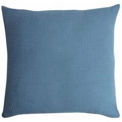 RIDEAUDISCOUNT Housse De Coussin 100% Coton 40 X 40 Cm Déhoussable Effet Gaze De Coton Uni Bleu Jean - Bleu