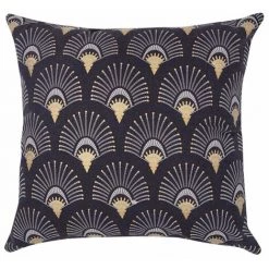 RIDEAUDISCOUNT Housse De Coussin 100% Coton 40 X 40 Cm Déhoussable Imprimé Motif Ecailles Dorées Bleu - Bleu