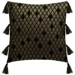 Atmosphera - Housse De Coussin Noir & Or Brillant Avec Pompons 40 X 40 Cm