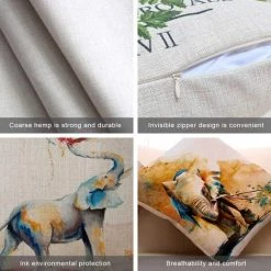 BEARSU Housses De Coussin, 3 Pièces Coussin Décoratives Taies Doreiller 45 X 45 Cm Avec Peinture à Lencre Déléphant Tissu Confortable Housses Lisses Et Durables Pour Salon Canapé Lit Décoration -France Coussin et housse de coussin Soldes Boutique 31607691 3