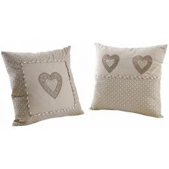 AUBRY GASPARD Coussins Carrés Coeur En Coton Et Lin (Lot De 2) Multicolore - Beige