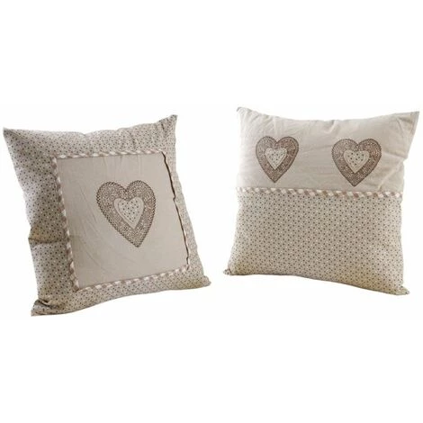 AUBRY GASPARD Coussins Carrés Coeur En Coton Et Lin (Lot De 2) Multicolore - Beige 1 AUBRY GASPARD Coussins Carrés Coeur En Coton Et Lin (Lot De 2) Multicolore - Beige