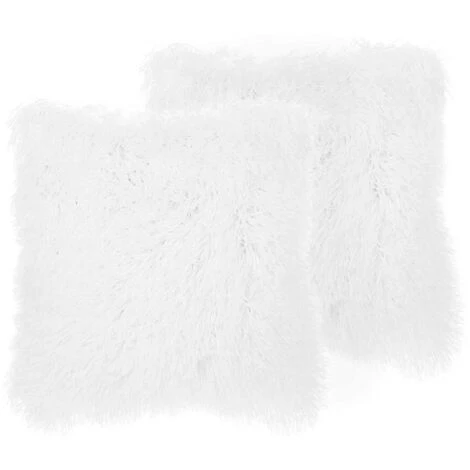 BELIANI Lot De 2 Coussin Décoratifs En Tissu Blanc 45x12cm - Blanc 1 BELIANI Lot De 2 Coussin Décoratifs En Tissu Blanc 45x12cm - Blanc