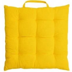 RIDEAUDISCOUNT Galette De Chaise 100% Coton 38 X 38 X 3 Cm à Nouettes Non Déhoussable Uni Jaune - Jaune