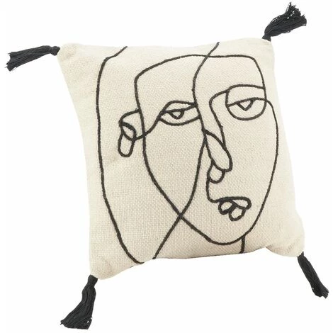 AUBRY GASPARD Coussin En Coton Visage 45 X 45 Cm Multicolore - Noir 1 AUBRY GASPARD Coussin En Coton Visage 45 X 45 Cm Multicolore - Noir