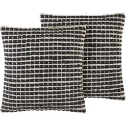 BELIANI Lot De 2 Coussin Décoratifs En Tissu Noir 45x12cm - Noir