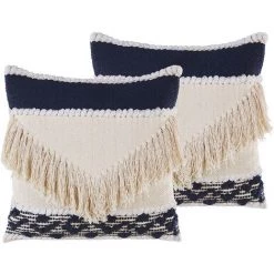 BELIANI Lot De 2 Coussin Décoratifs En Tissu Beige 45x12cm - Beige