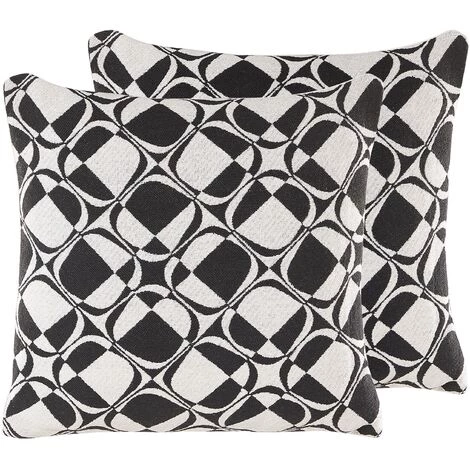 BELIANI Lot De 2 Coussin Décoratifs En Tissu Noir 45x12cm - Noir 1 BELIANI Lot De 2 Coussin Décoratifs En Tissu Noir 45x12cm - Noir