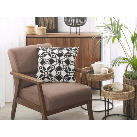 BELIANI Lot De 2 Coussin Décoratifs En Tissu Noir 45x12cm - Noir 2 BELIANI Lot De 2 Coussin Décoratifs En Tissu Noir 45x12cm - Noir – Image 2