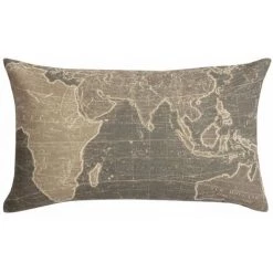 RIDEAUDISCOUNT Housse De Coussin 30 X 50 Cm Déhoussable Polycoton Recyclé Imprimé Used Carte Monde Naturel Marron - Brun