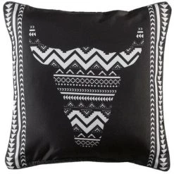 Paris Prix - Coussin Passepoil "tribal Art" 40x40cm Noir & Blanc