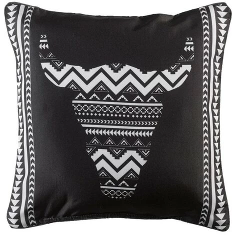 Paris Prix - Coussin Passepoil "tribal Art" 40x40cm Noir & Blanc 1 Paris Prix - Coussin Passepoil "tribal Art" 40x40cm Noir & Blanc