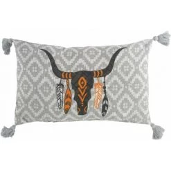 Paris Prix - Coussin Déco à Pompons "escapades" 30x50cm Gris