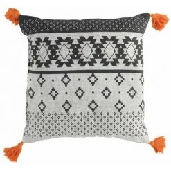 Paris Prix - Coussin Déco à Pompons "tribaly" 40x40cm Gris