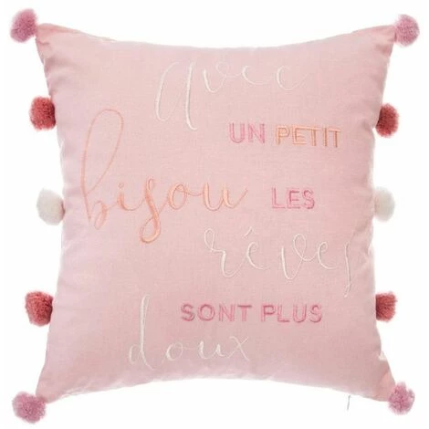 ATMOSPHERA FOR KIDS Coussin à Pompons Enfant "Broderie" 40x40cm Rose 1 ATMOSPHERA FOR KIDS Coussin à Pompons Enfant "Broderie" 40x40cm Rose