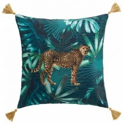 Paris Prix - Coussin à Pompons "blue Garden" 40x40cm Bleu